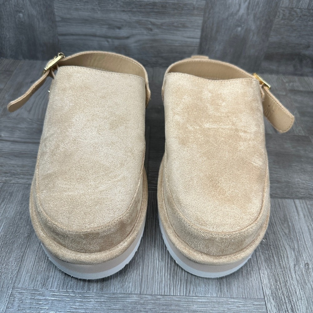 Madden Girl Grahamm Clog Womens 9.5 Tan Platform Buckle Faux Suede NEW - Picture 4 of 8
